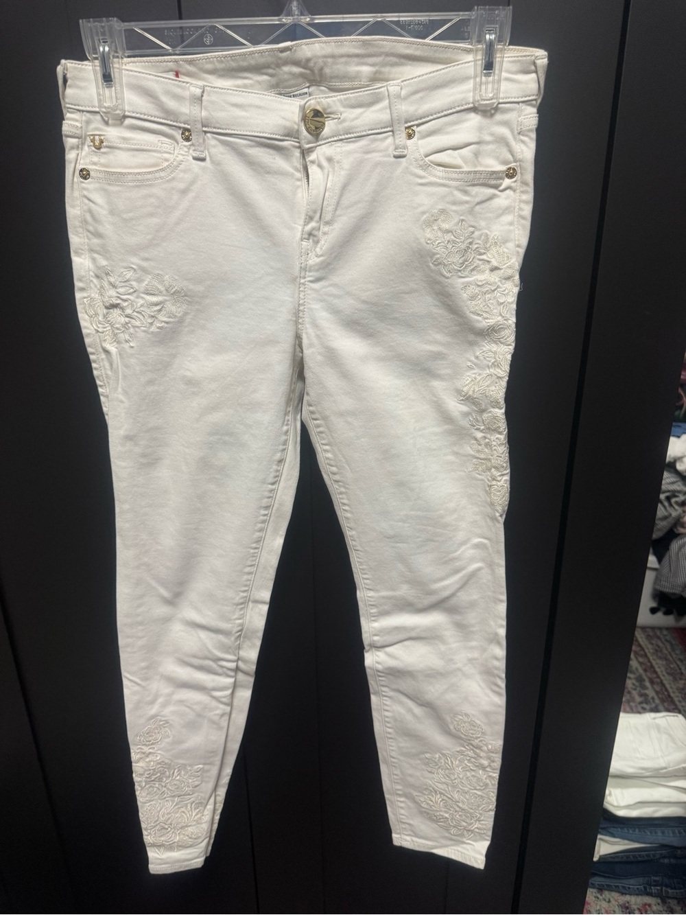 True Religion Halle White Embroidered Skinny Jeans